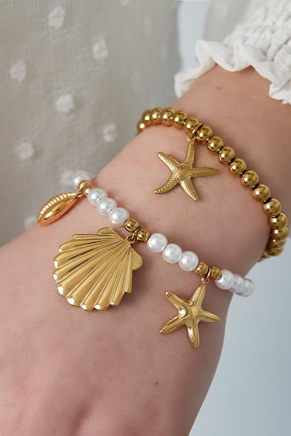 bracciale di perle con ciondoli marini - colore oro 2
