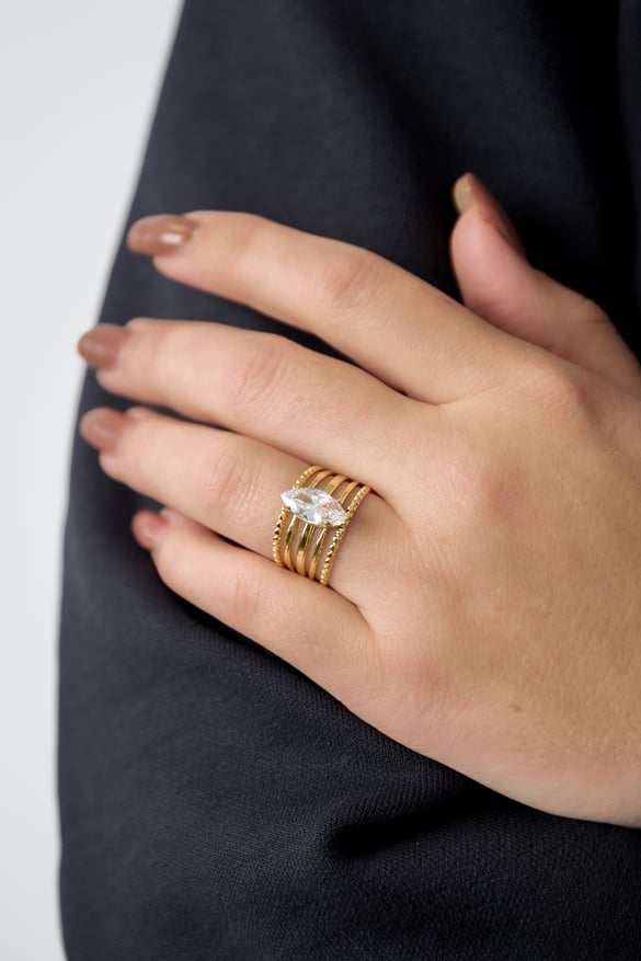 Anillos de piedras preciosas de acero inoxidable líneas casuales diarios serie simple joyería de mujer