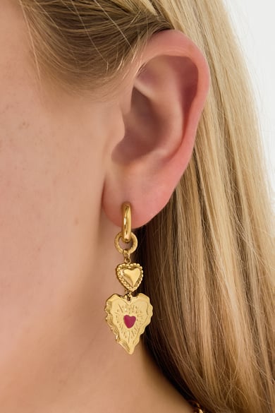 Orecchini pendenti in acciaio inossidabile a forma di cuore, casual, quotidiani, semplici, da donna h5 Immagine2