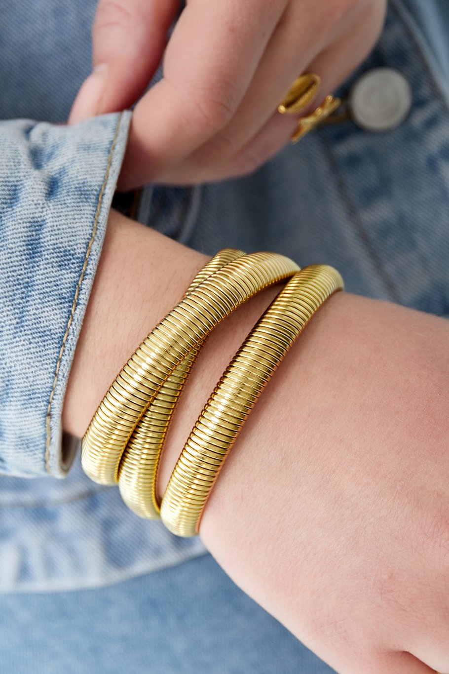 Slave bracelet three double - Gold color Picture3