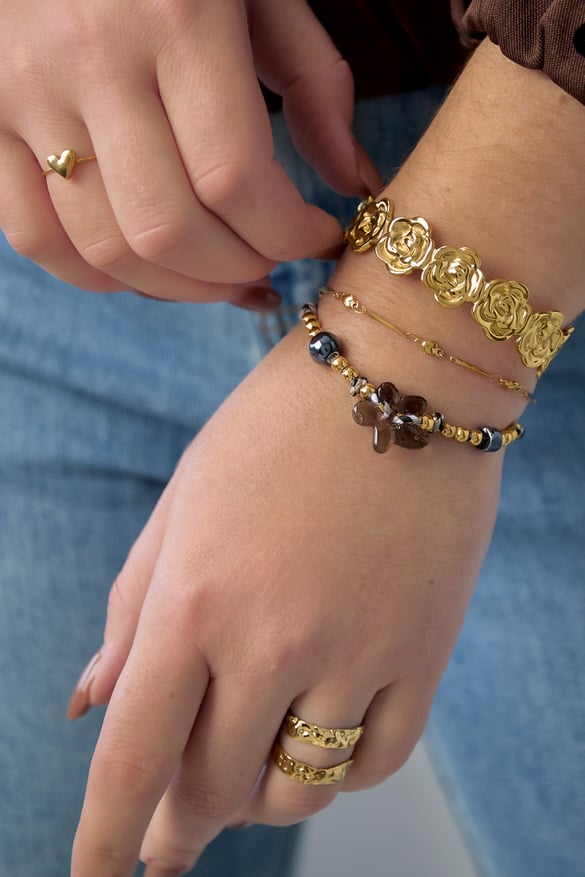 Bracelets manchettes en acier inoxydable, série florale décontractée et simple pour femmes