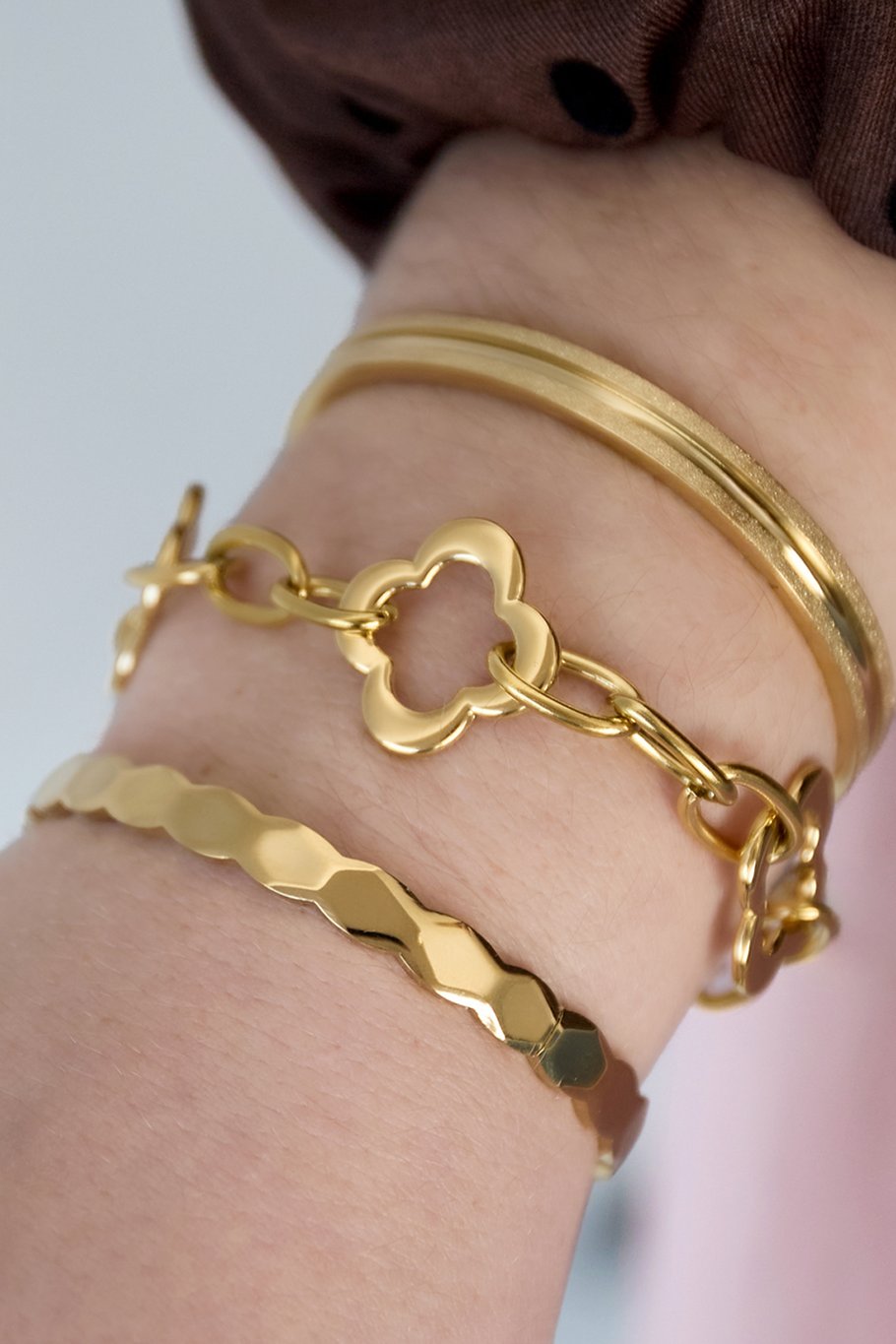 Edelstahl-Kettenarmbänder Kleeblatt Casual Daily Damenschmuck h5Bild2