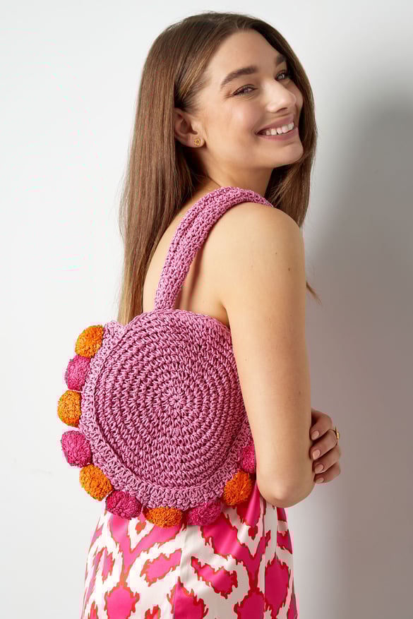 Strandtasche mit Pom Pom - orange rosa 2