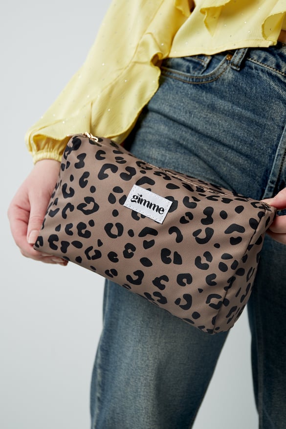 Borsa per il trucco stampa leopardata - Marrone