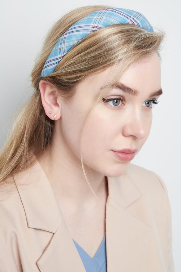 Stirnband karierter Aufdruck - blau Kunststoff 2