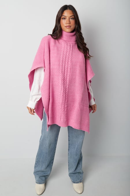 Plain knitted poncho - green 2