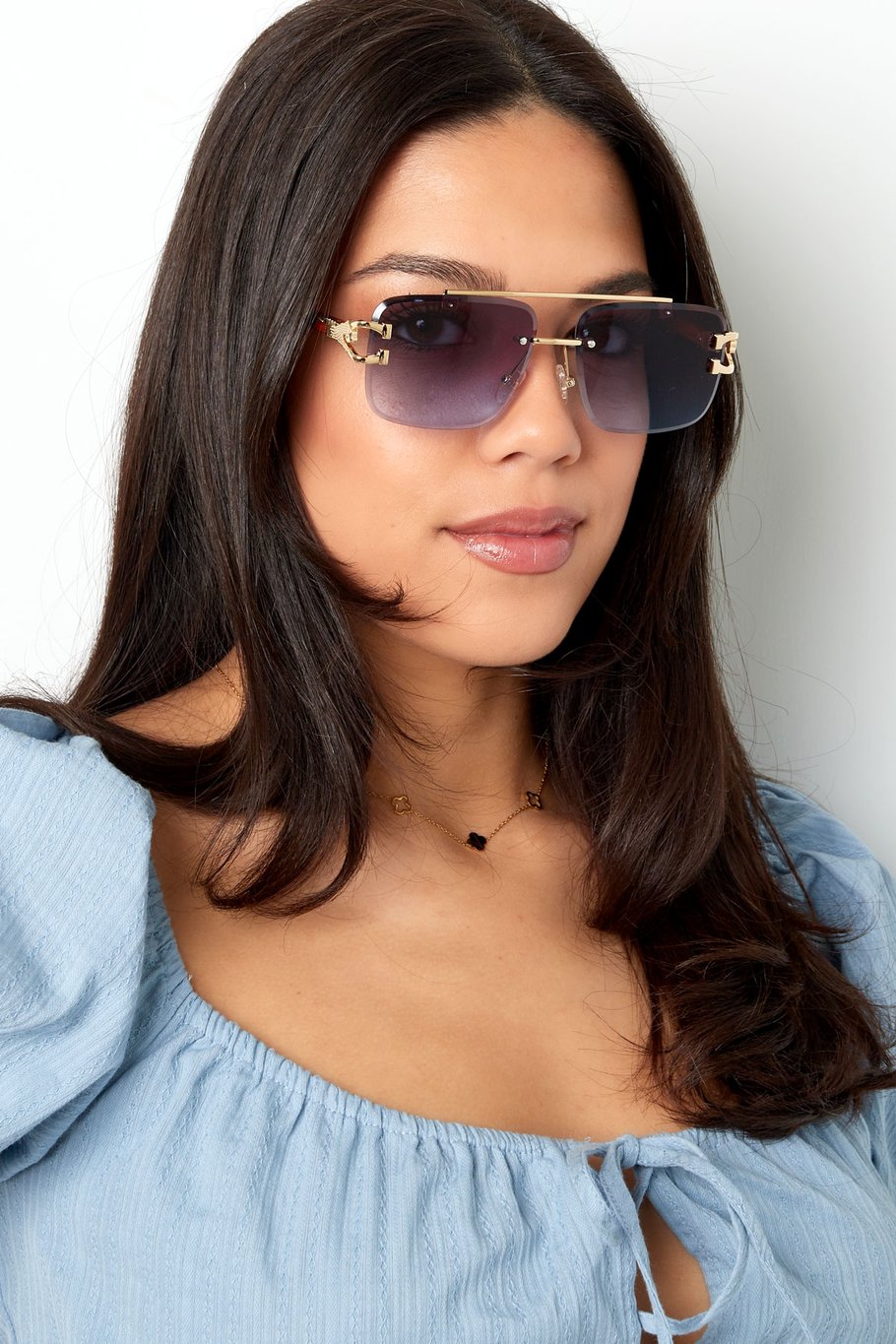 Sonnenbrille Holzdetails Leopard Bright Blue Bild4