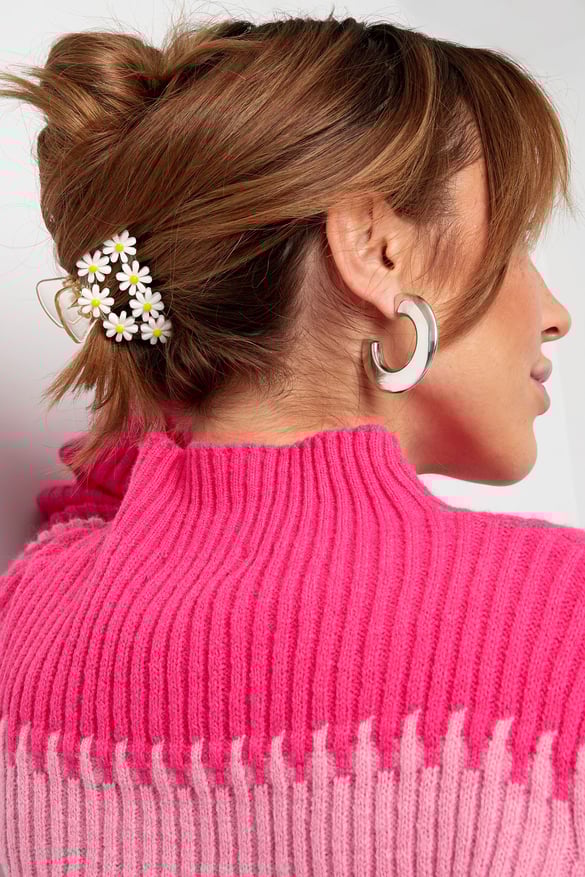 Artiglio per capelli in plastica con fiore in resina - Bianco