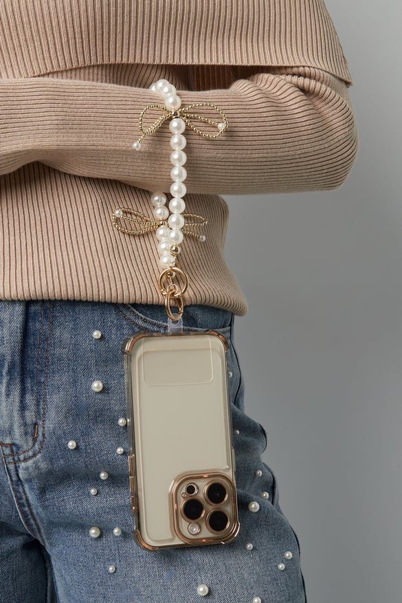 Telefonkabel mit Perlenschleife - Weißgoldfarben 2