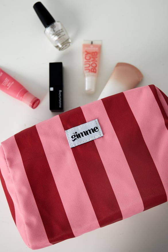 Toiletry bag large stripe - Pink red 2