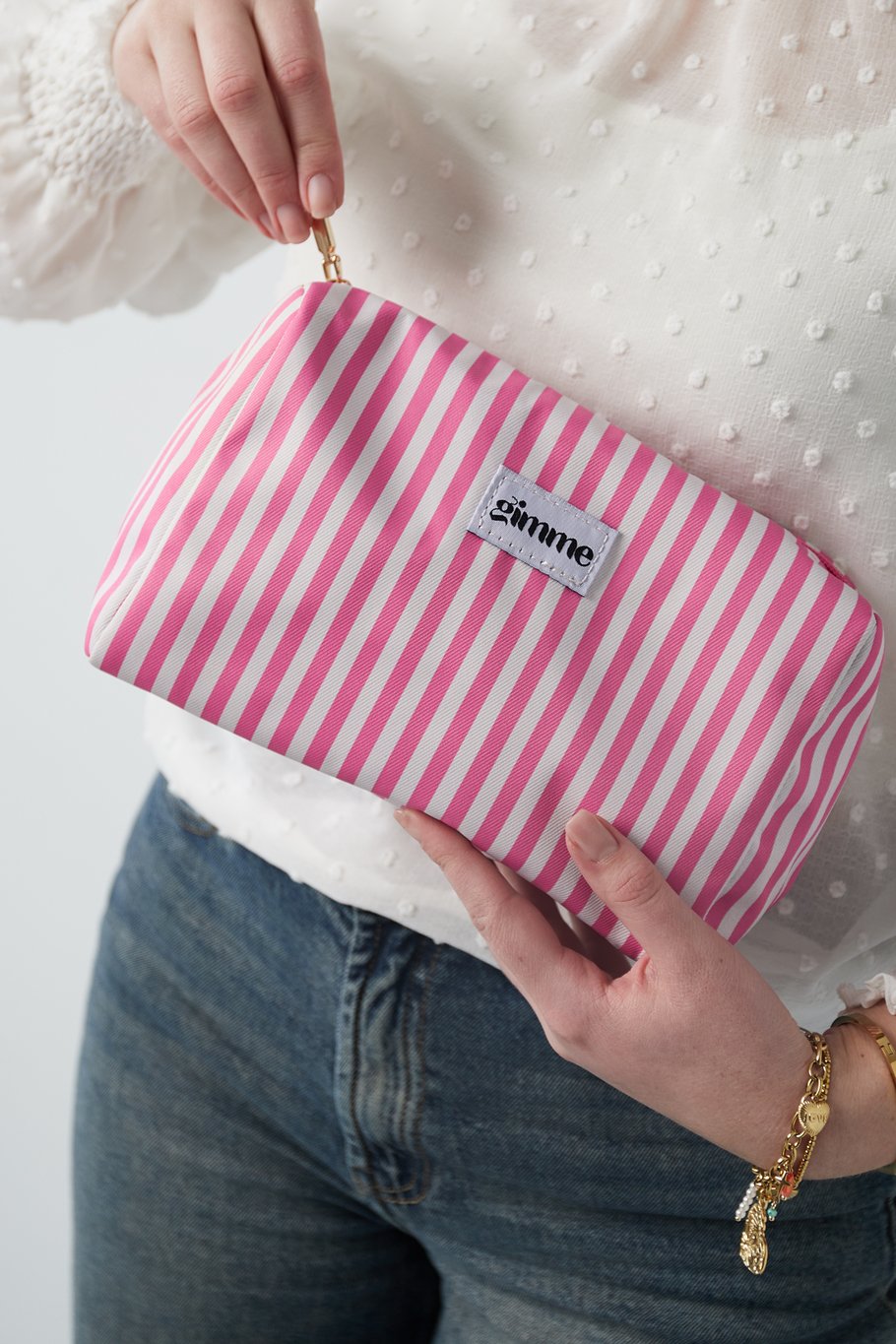 Bolsa de maquillaje rayas pequeñas - Rosa Imagen3