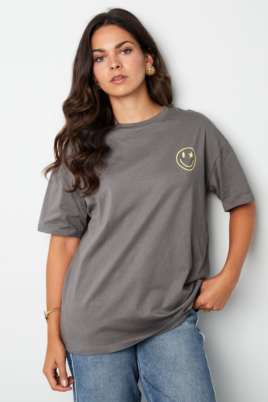 T-Shirt Happy Life Smiley - grau Bild3