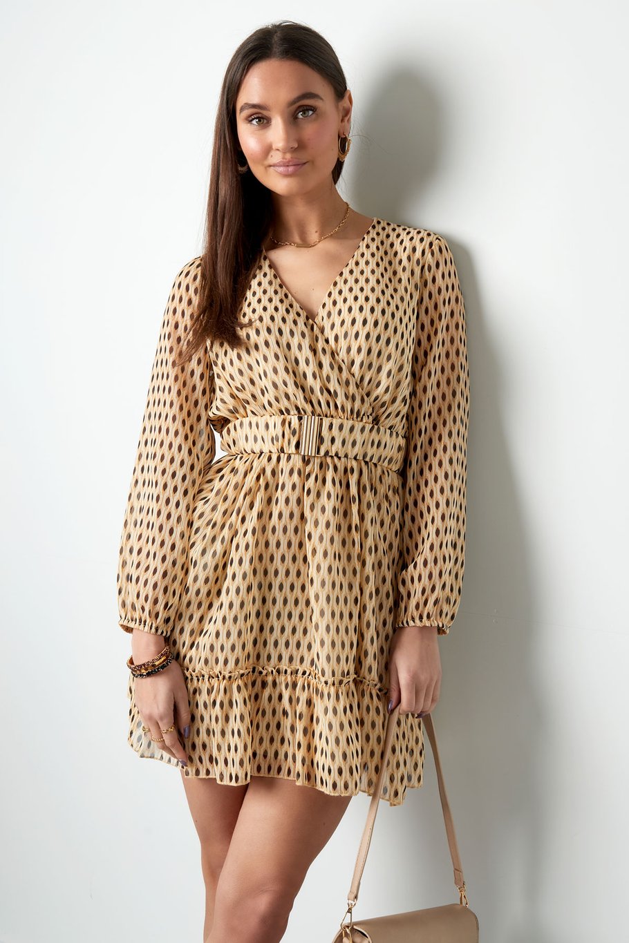 Robe imprimée avec ceinture - beige S Image4