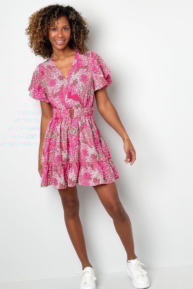 Robe Mi-Longue Imprimé Fleuri Rose h5 Image3