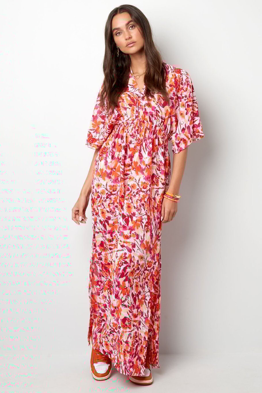 Robe cintrée fleurs - orange/rose Image3