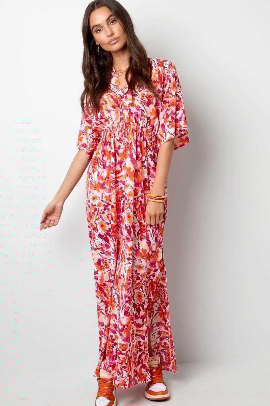 Robe cintrée fleurs - orange/rose Image9