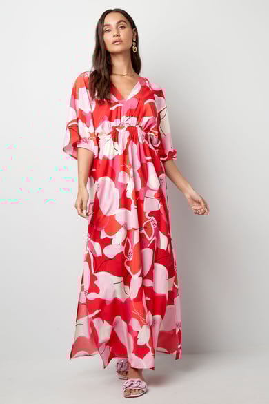 Robe imprimé fleuri abstrait cintrée - rouge h5 Image4