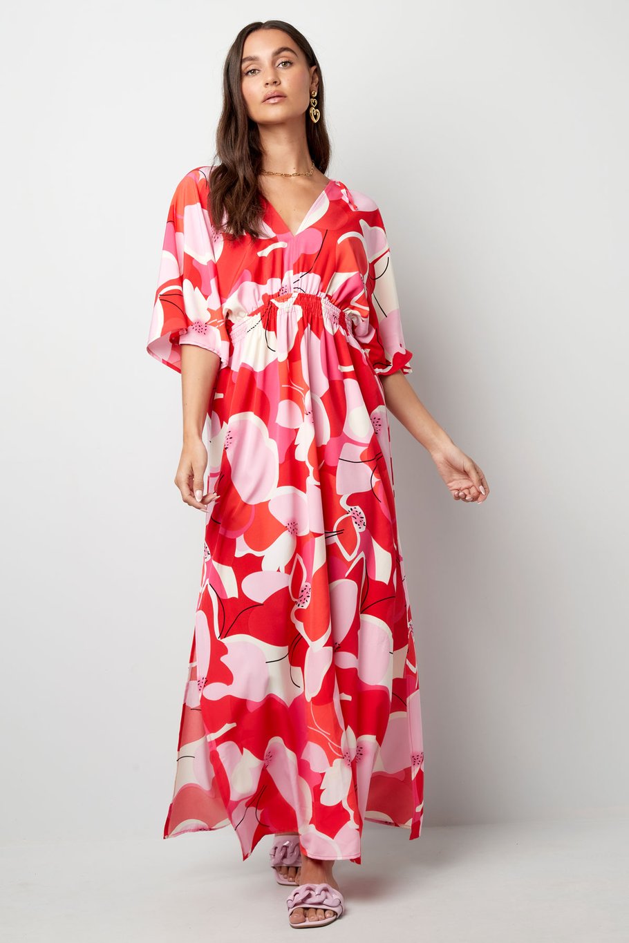 Robe imprimé fleuri abstrait cintrée - rouge Image4