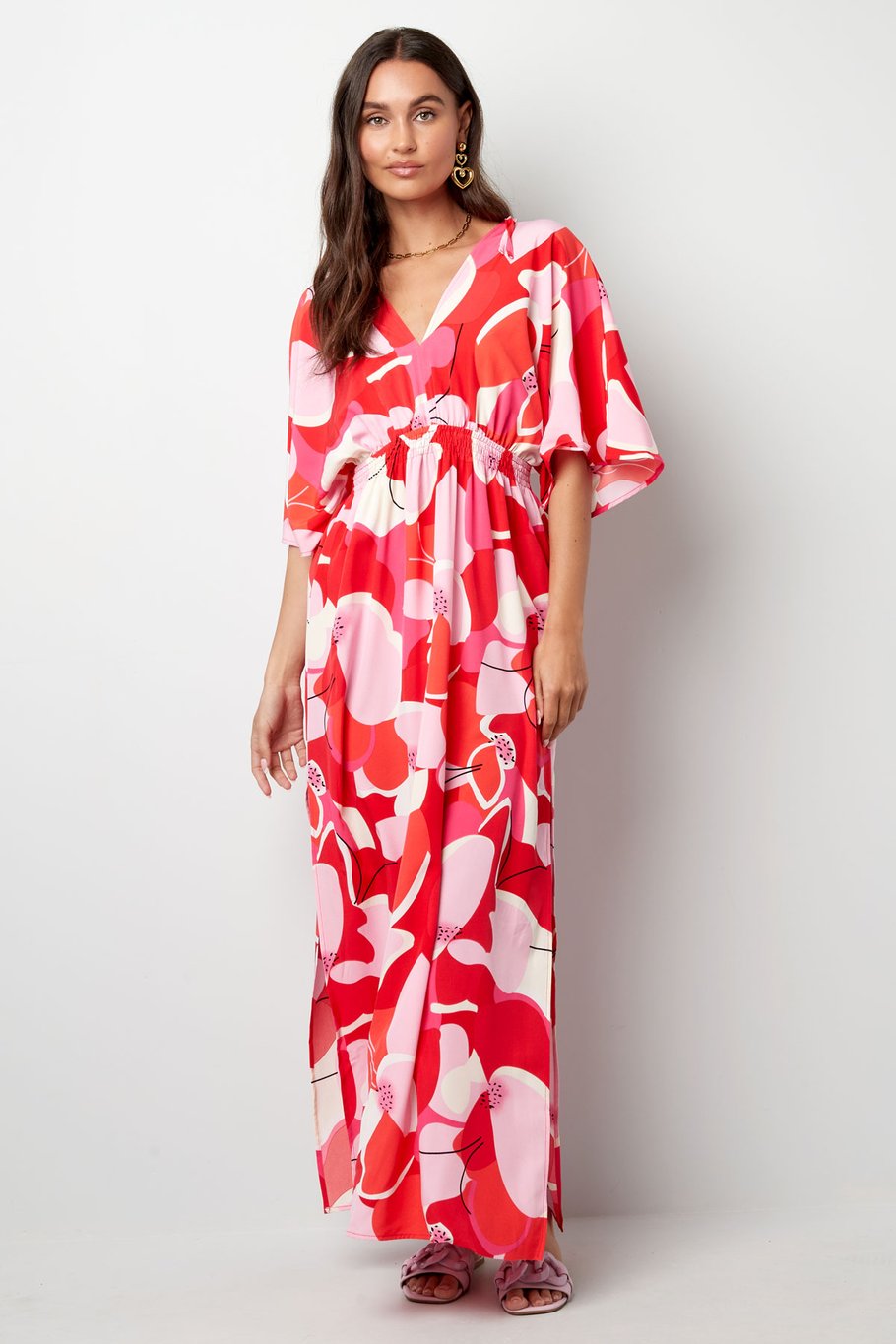 Robe imprimé fleuri abstrait cintrée - rouge Image2
