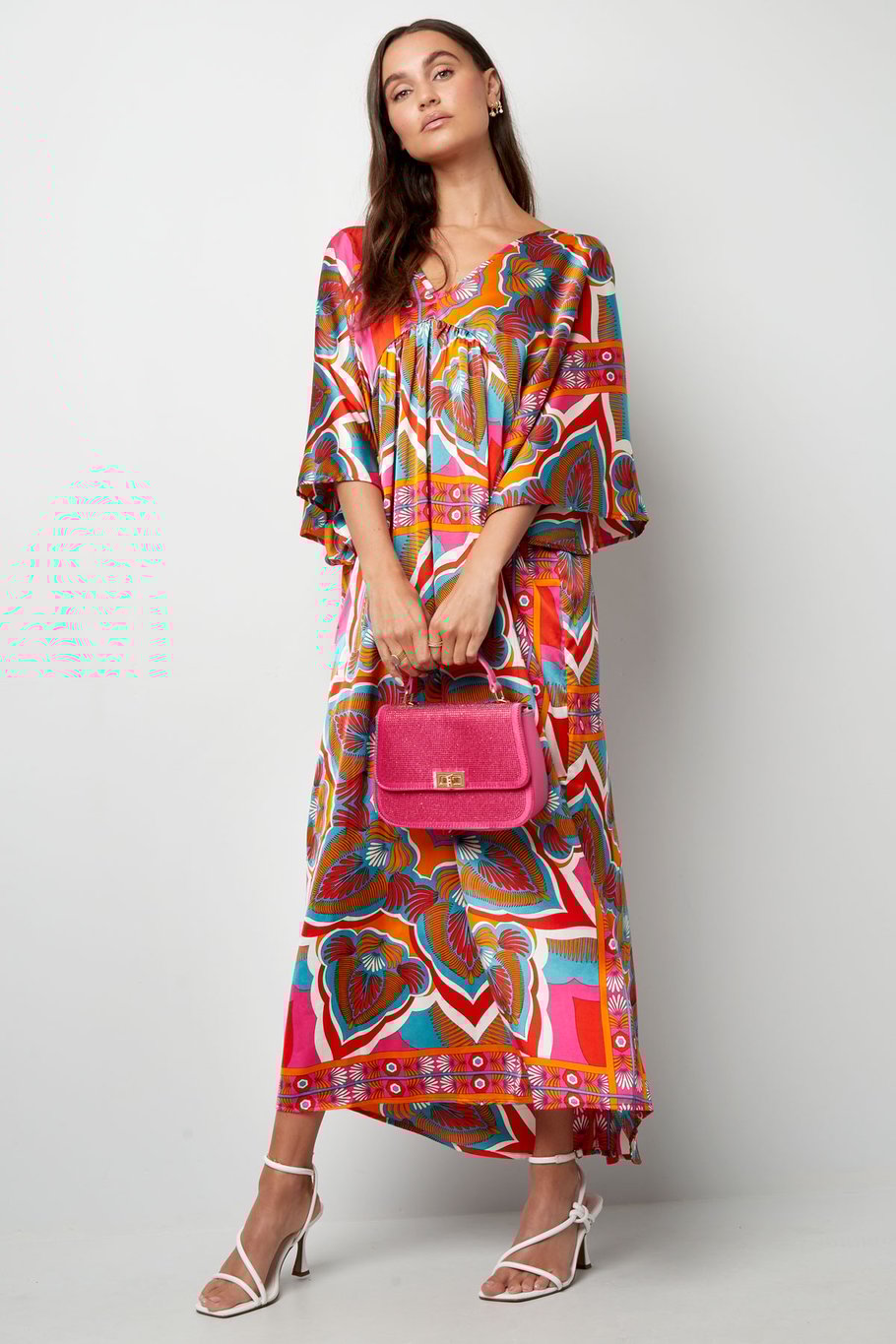 Maxikleid Happy Print - orange/rot Bild3