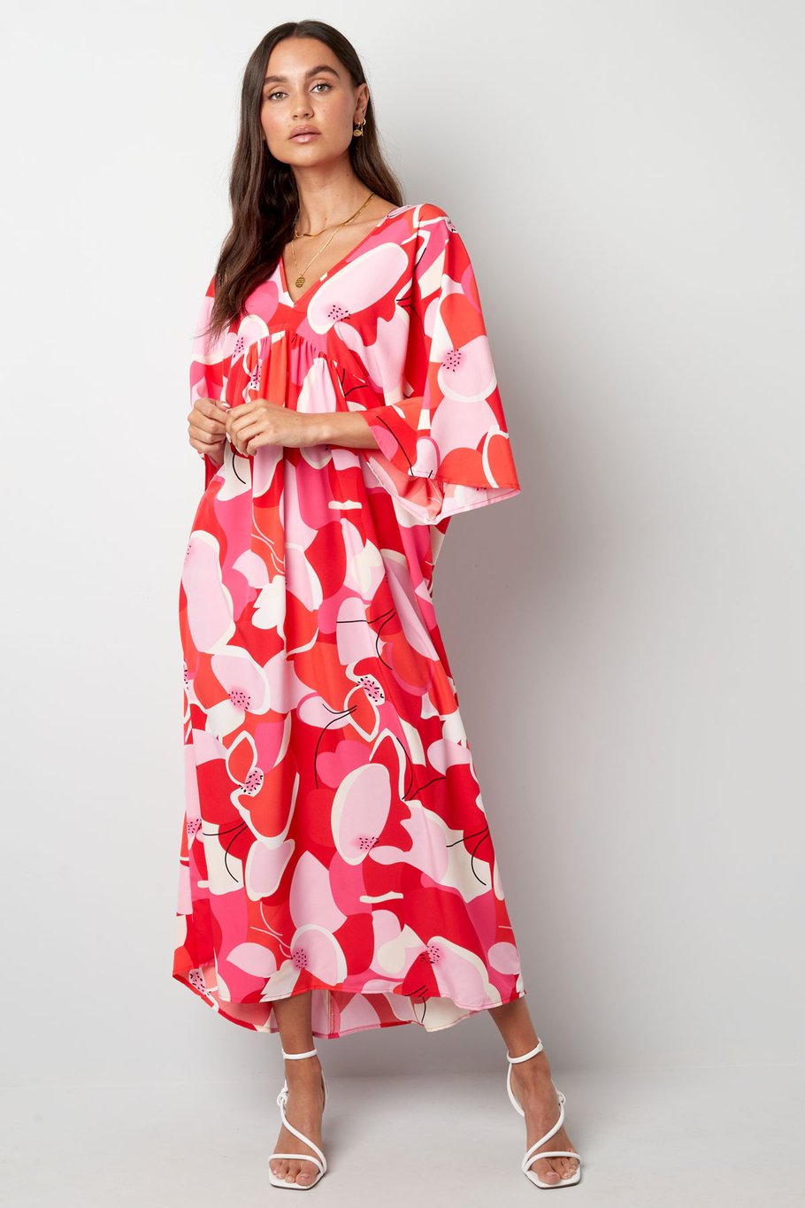 Robe imprimé floral abstrait - rouge Image3