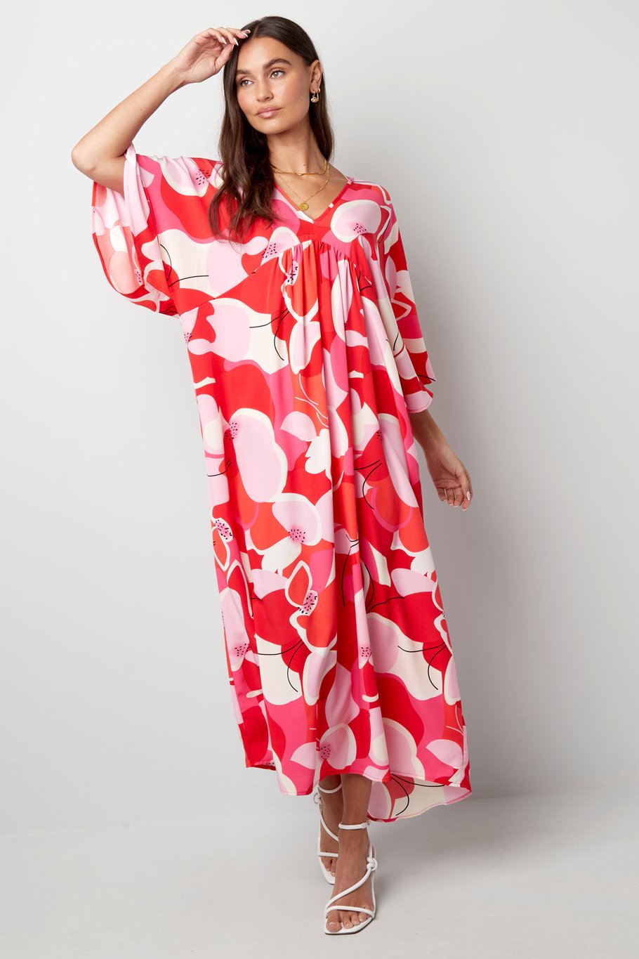 Robe imprimé floral abstrait - rouge Image4