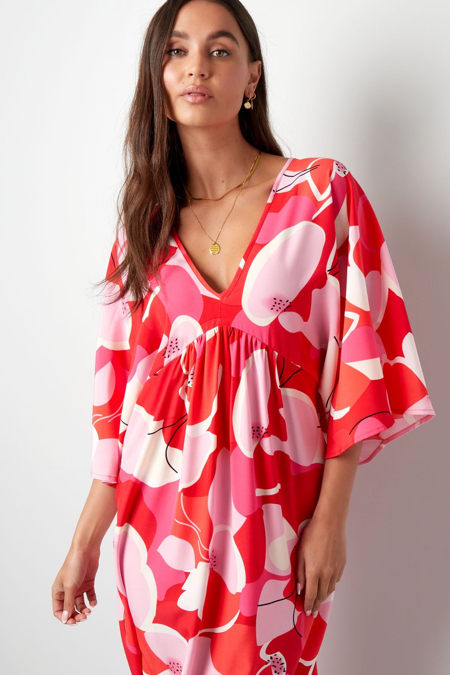 Robe imprimé floral abstrait - rouge Image5