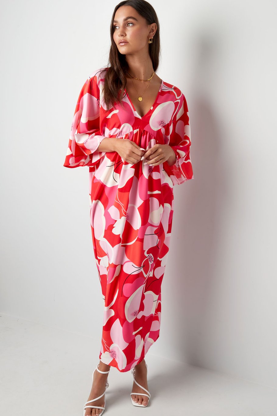 Robe imprimé floral abstrait - rouge Image6
