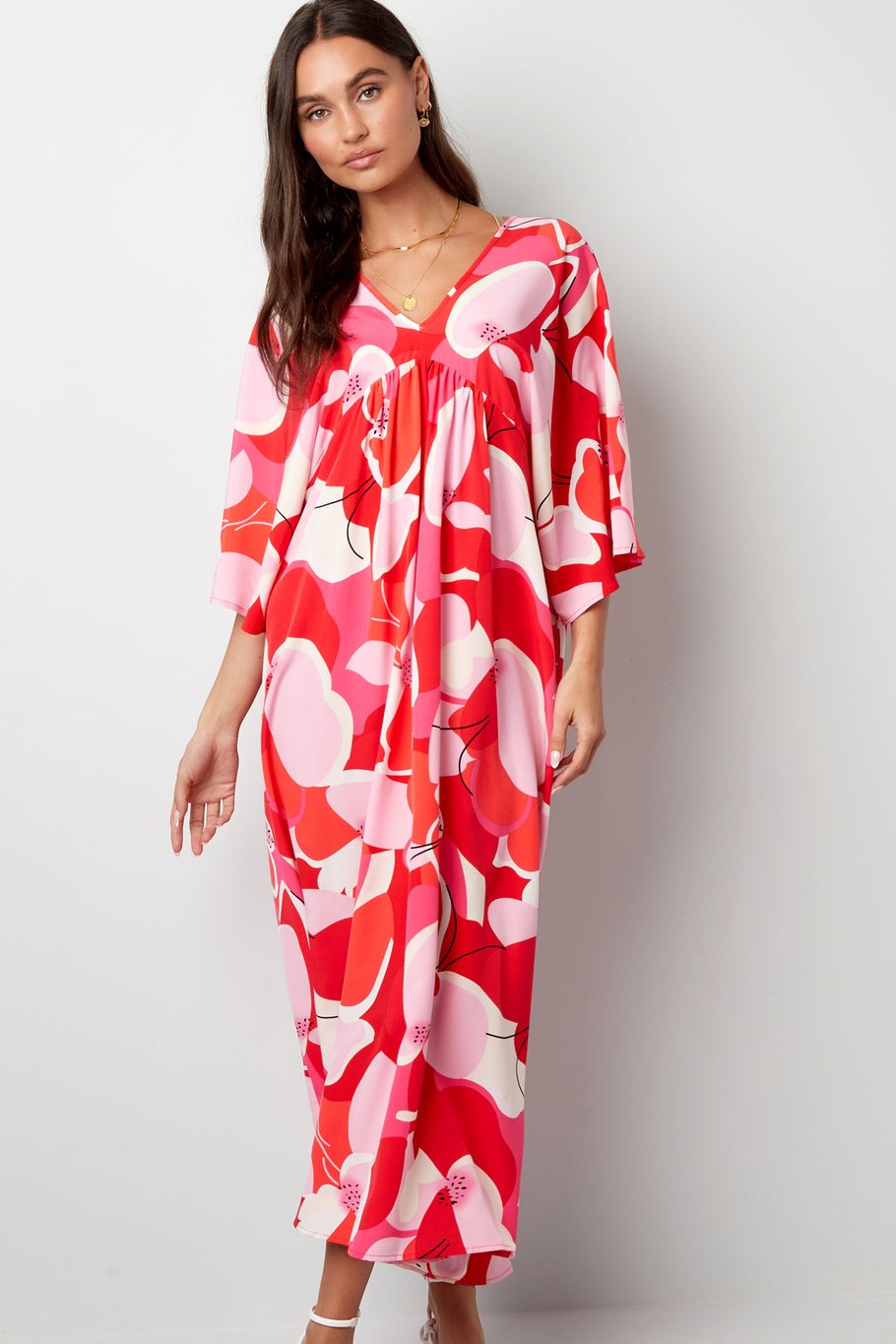 Robe imprimé floral abstrait - rouge Image7