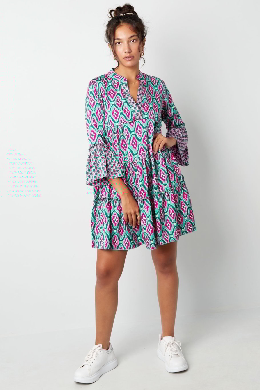 Kleid mit Happy-Print – rosa/lila Bild3