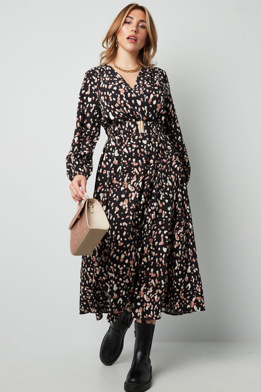 Robe longue imprimé léopard noir Image3