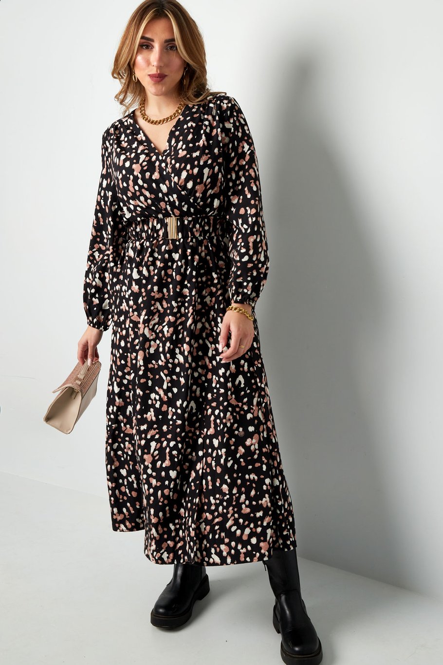 Robe longue imprimé léopard noir Image5