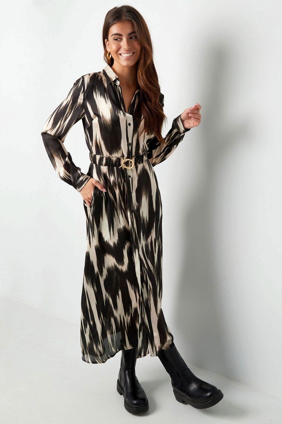Robe longue imprimé wipe - noir/beige Image3
