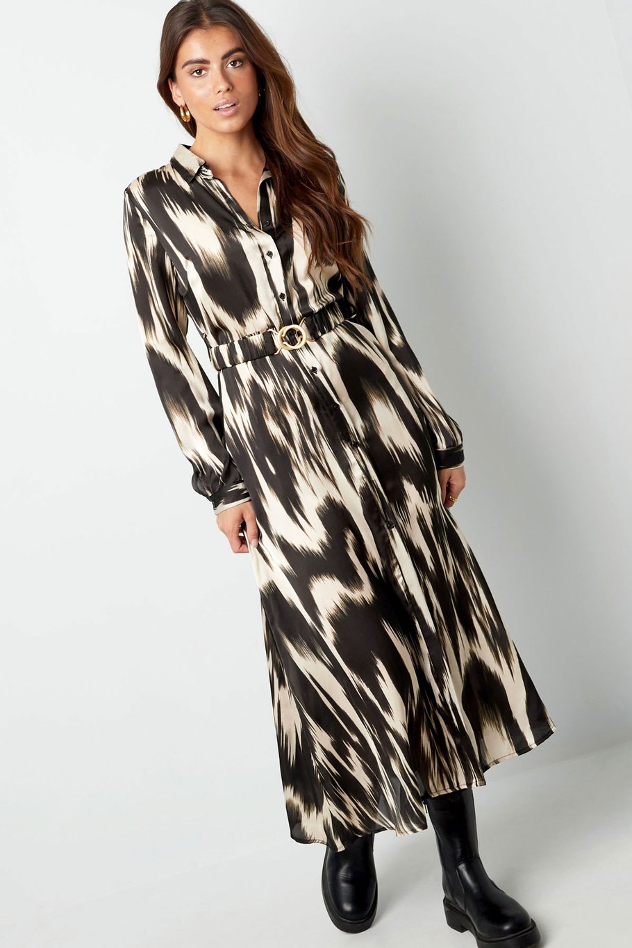 Robe longue imprimé wipe - noir/beige Image4