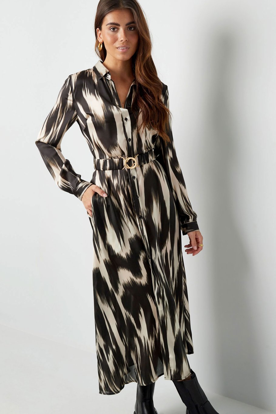 Robe longue imprimé wipe - noir/beige Image5