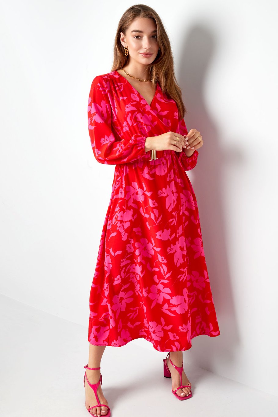 Maxikleid Blumendruck rosa rot Bild3