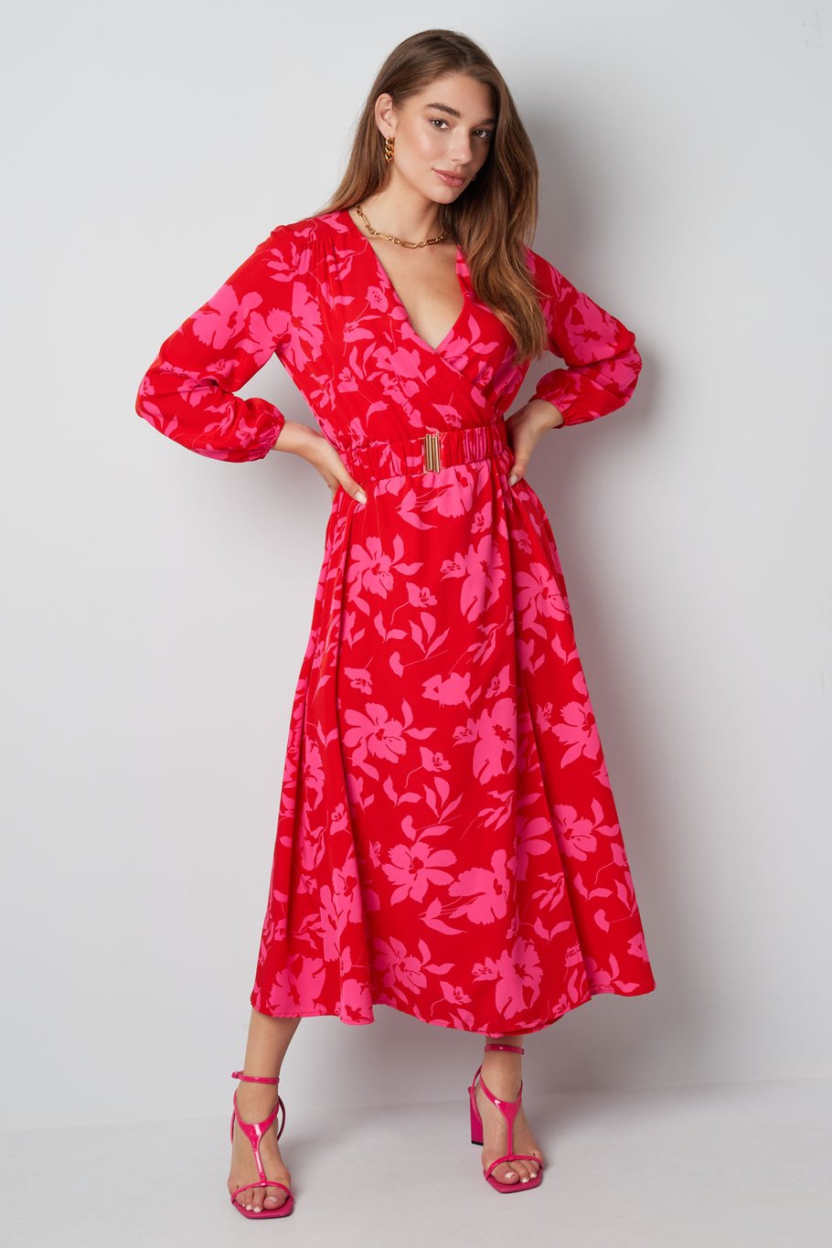 Maxikleid Blumendruck rosa rot Bild4