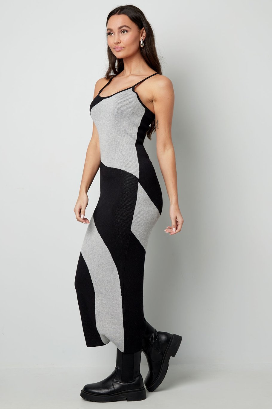Kleid mit Bio-Print – grauschwarz Bild8