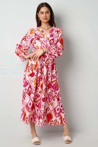 Langes Kleid mit Aufdruck und Bund – Fuchsia  h5 Bild3