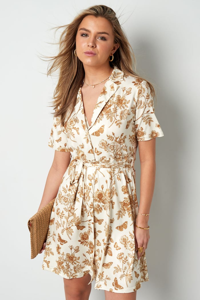 Flower dress with bow - beige  Picture7