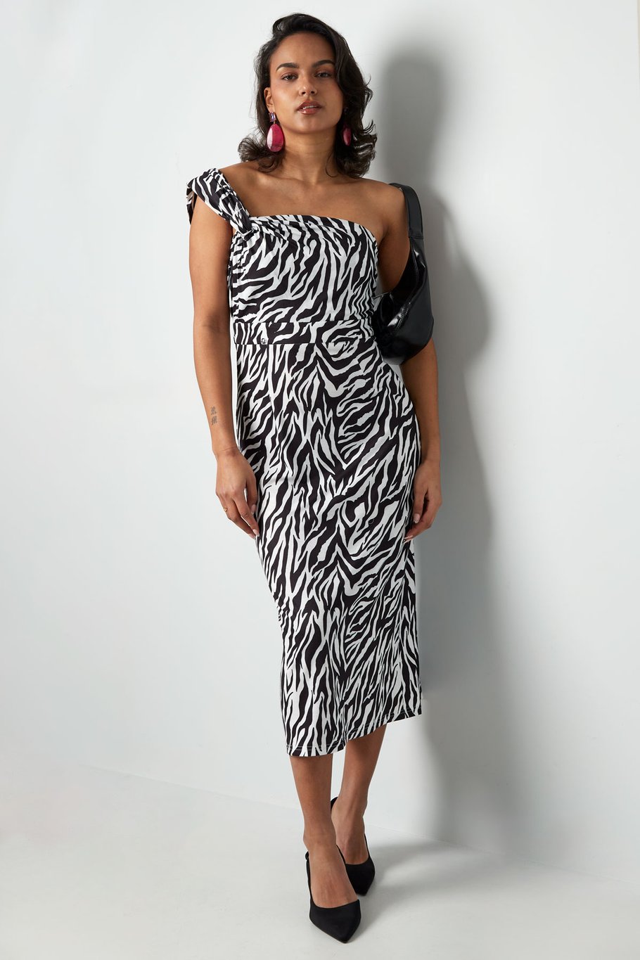 One shoulder zebra dress - black h5Picture4