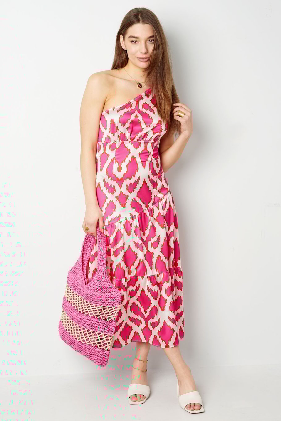 One-shoulder dress tropical bliss - fuchsia h5Picture4