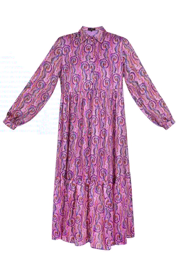 şal desenli pembe multi elbise 2