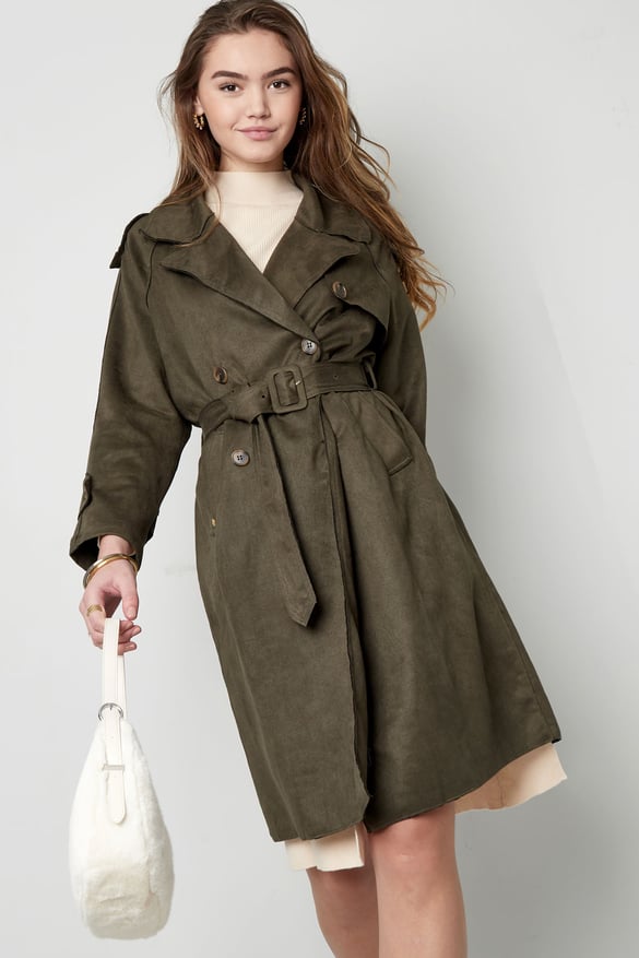Trench classico in pelle scamosciata - verde S 2