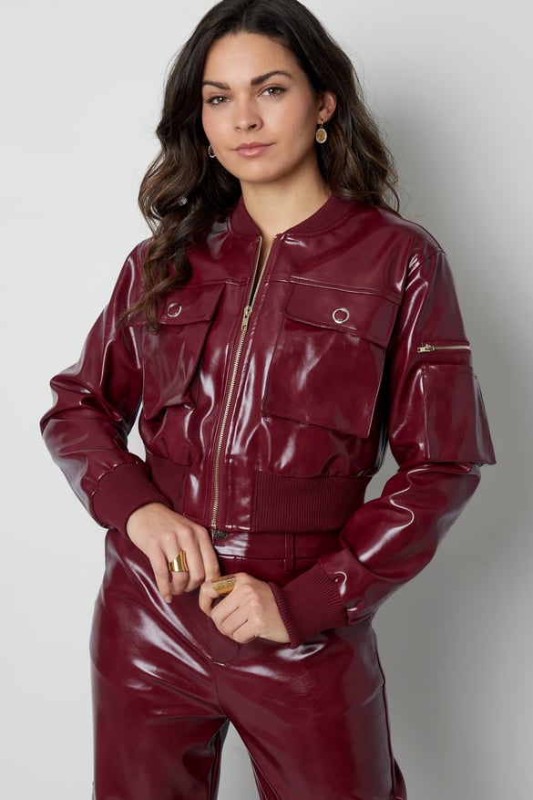 Veste motard en PU - Rouge