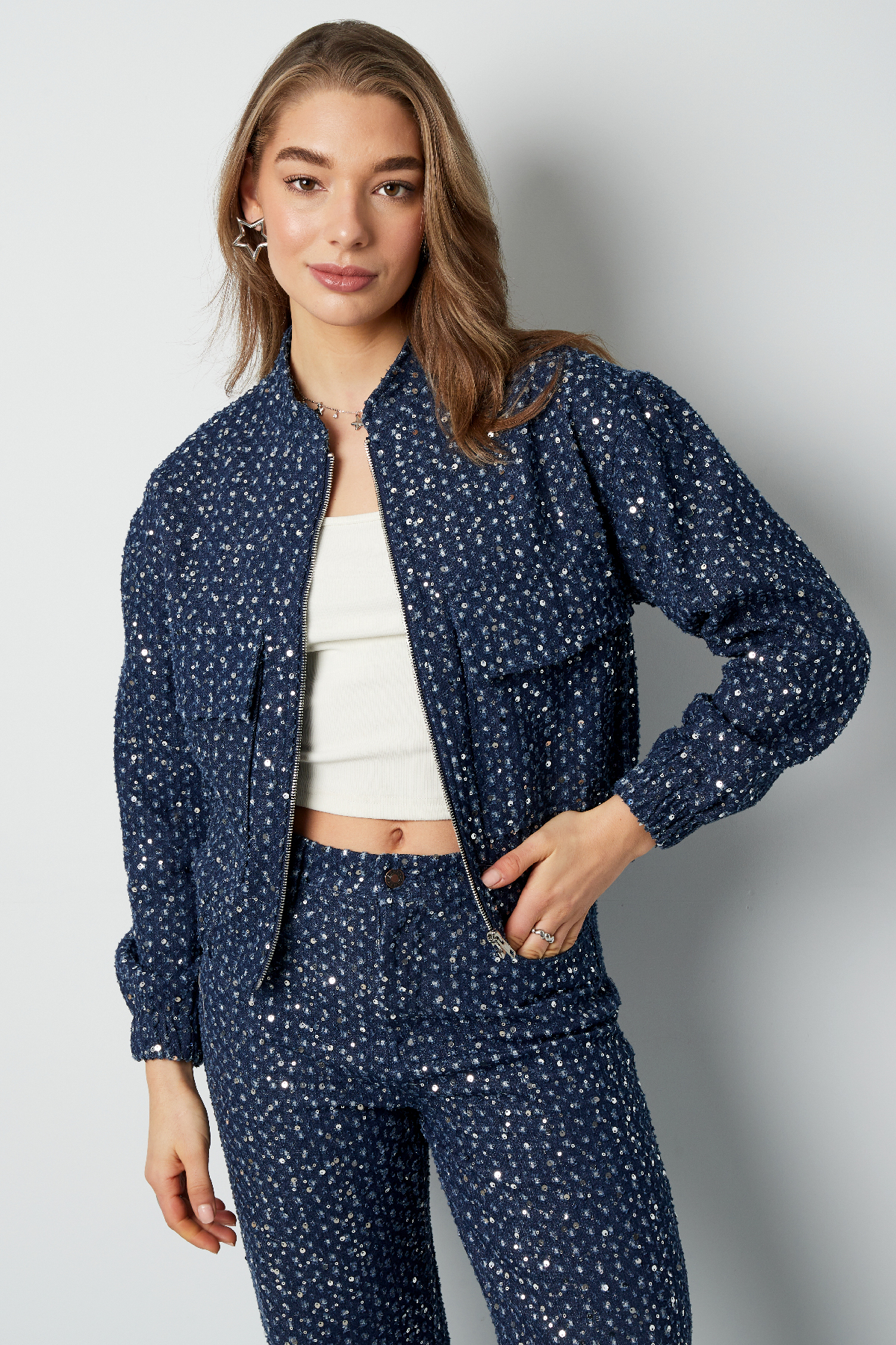 Denim jacket with sequins - Blue