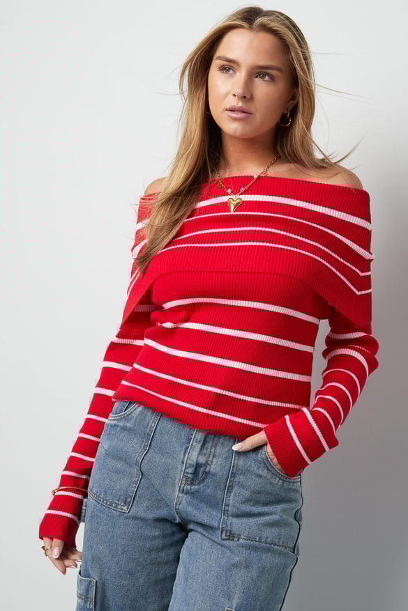 Top a righe con spalle scoperte - Nero e rosso
