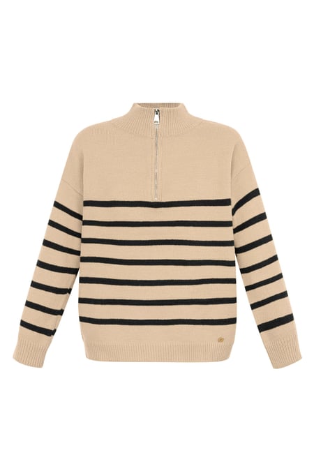 Knitted sweater stripes with zipper - black beige - LXL 2