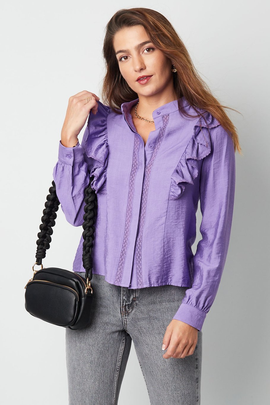 Bluse mit Rüschendetail in Weiß Bild8