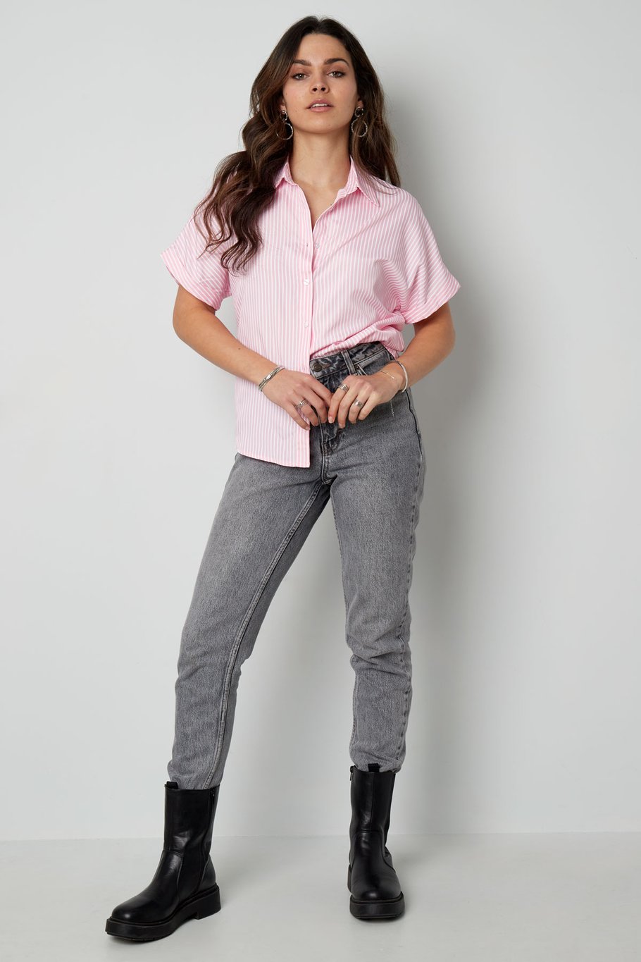 Blusa de rayas con manga corta - azul  Imagen4